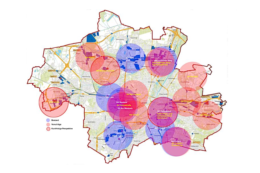 Eine Karte der Gewerbehöfe in München